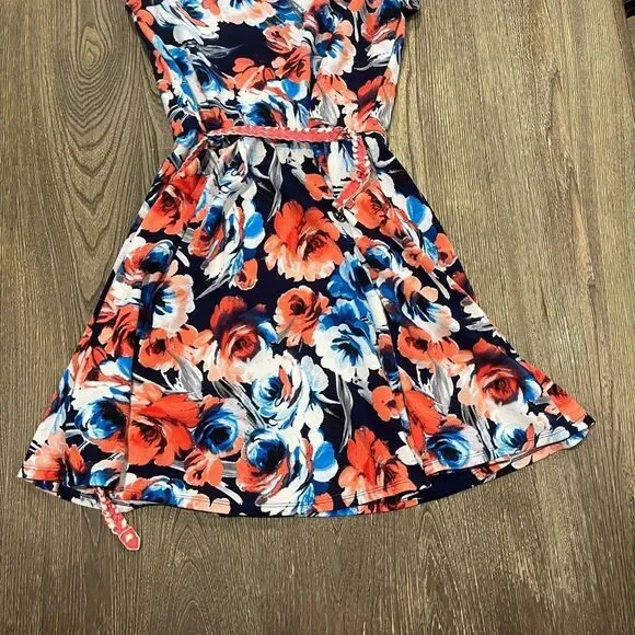 Lily Rose Fit & Flare Dress Floral Short Sleeve Scoop Neck Multicolor Size L - Picture 2 of 7